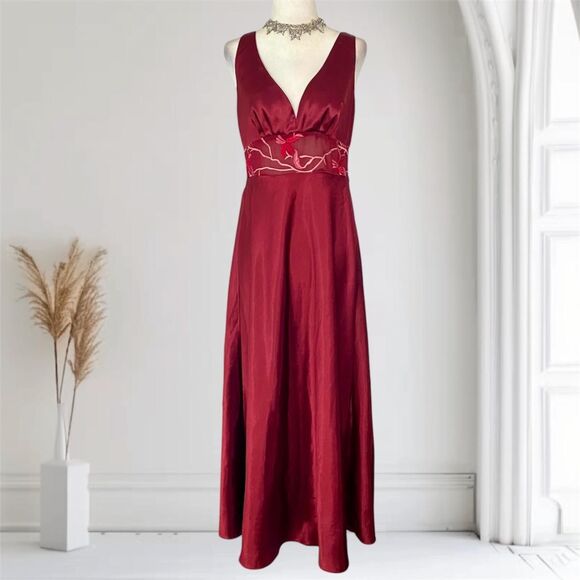 Vintage Dark Burgundy Red Whimsical Whimsygoth Ethereal Slip Dress M - Picture 1 of 8